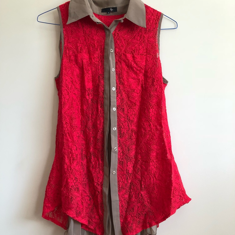 Red and brown lace blouse!